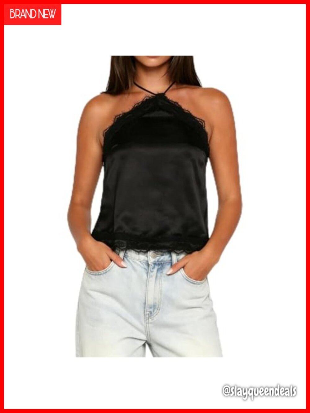 Satin Lace Halter Cami Sleeveless Y2K Summer Going Out Top